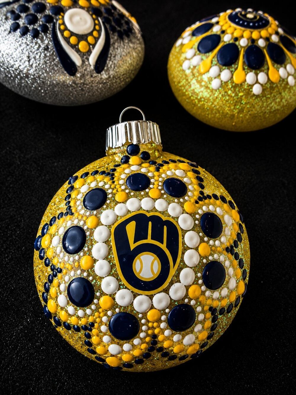 Milwaukee Brewers Hand-Painted Shatterproof Ornament 3” Dot Mandala